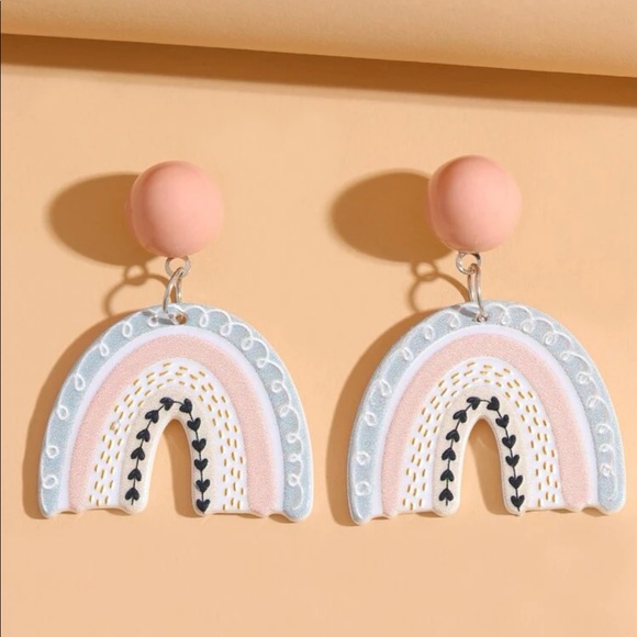 Jewelry - 🌈HP💕 Rainbow drop earrings cute stud dangle peach blue jewelry